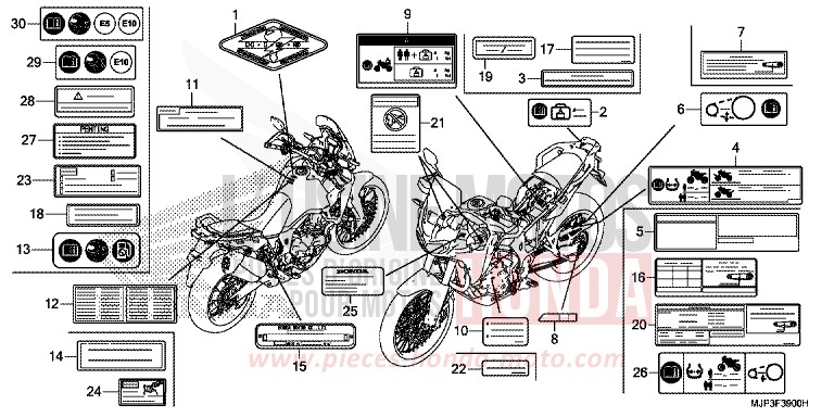 WARNETIKETT von Africa Twin CANDY PROMINENCE RED (R342) von 2017
